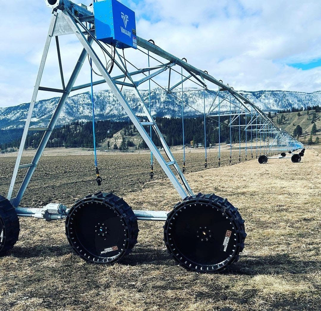 This image shows our pivot tires on an irrigation system.